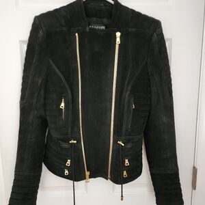Balmain Suede Black Jacket with Gold Zippers